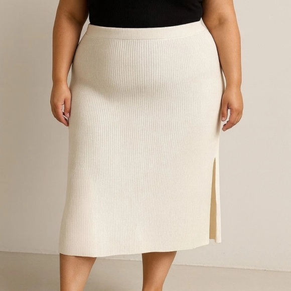 Ava & Viv Dresses & Skirts - Ava & Viv Rib Knit White A-Line Midi Skirt Pull On Stretch Var Sizes | NWT